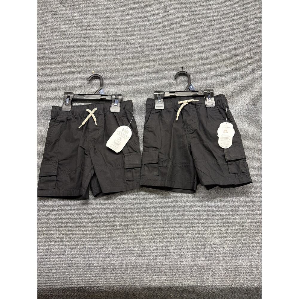 Lot Of 2 Wonder Nation Cargo Shorts Boy's Size XS (4/5) Black Drawstring NEW